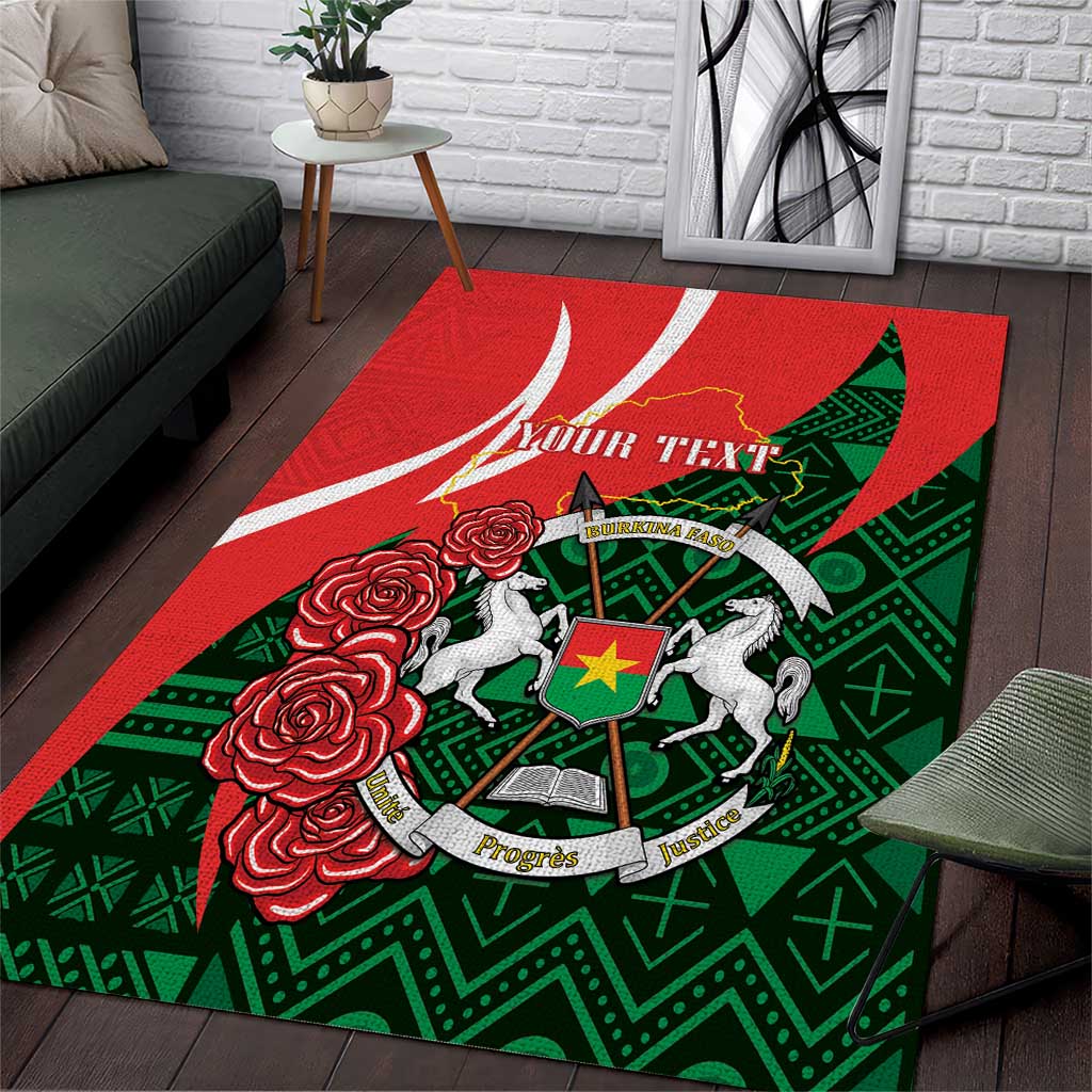 Personalized Burkina Faso Republic Day Area Rug Bogolan Mudcloth - Coat Of Arms Design LT14