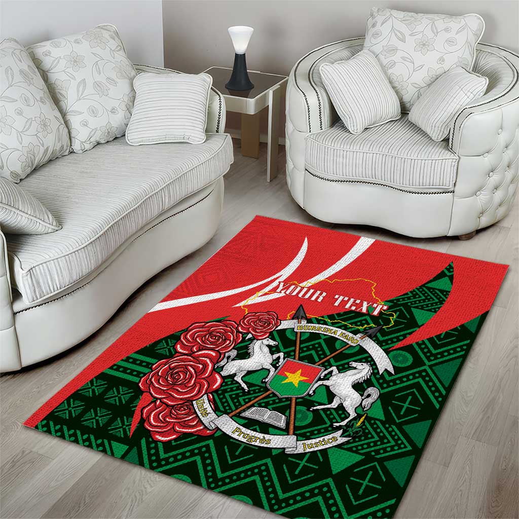 Personalized Burkina Faso Republic Day Area Rug Bogolan Mudcloth - Coat Of Arms Design LT14