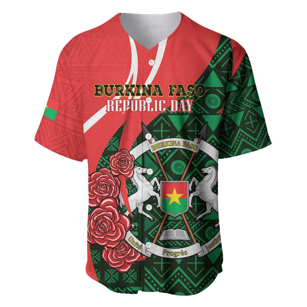 Personalized Burkina Faso Republic Day Baseball Jersey Bogolan Mudcloth - Coat Of Arms Design LT14