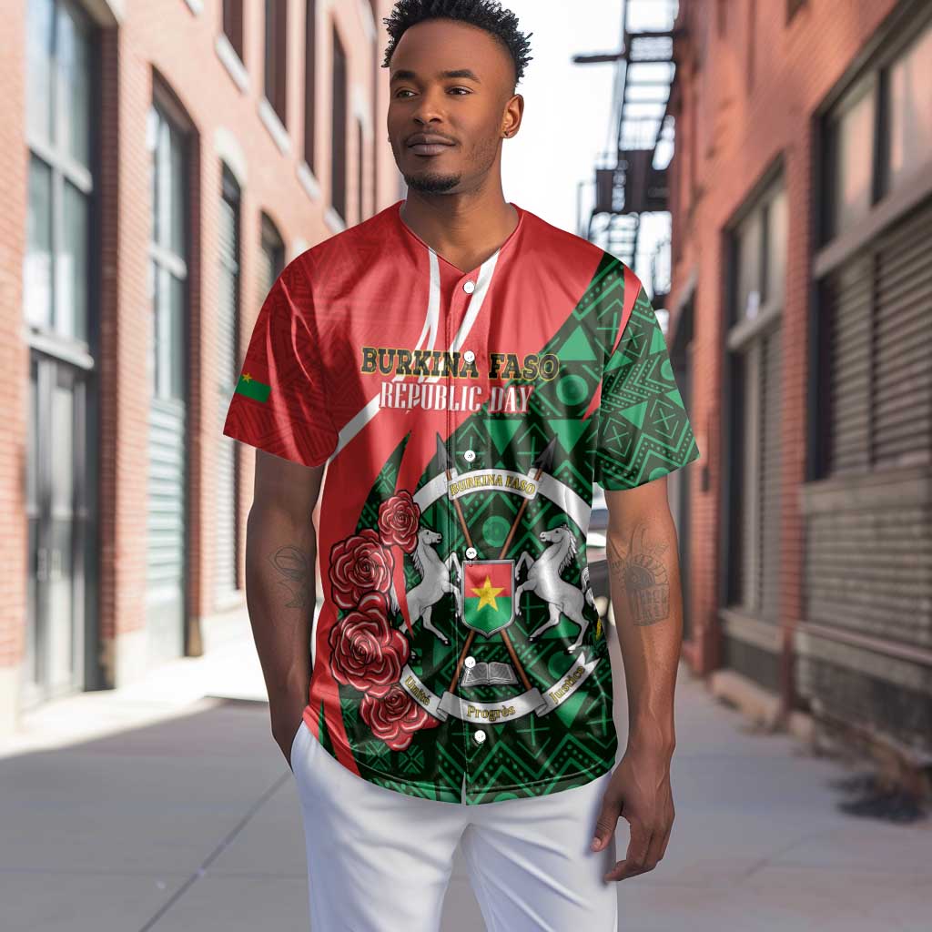 Personalized Burkina Faso Republic Day Baseball Jersey Bogolan Mudcloth - Coat Of Arms Design LT14