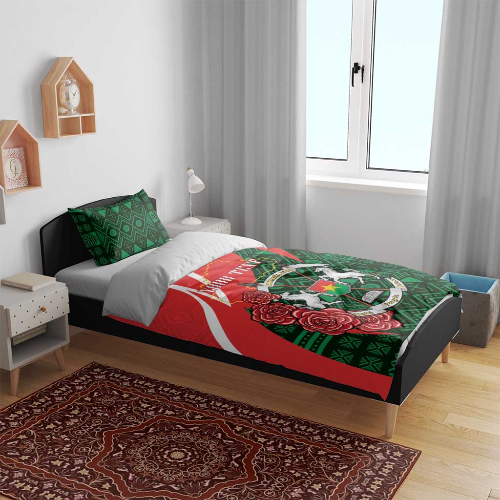 Personalized Burkina Faso Republic Day Bedding Set Bogolan Mudcloth - Coat Of Arms Design LT14