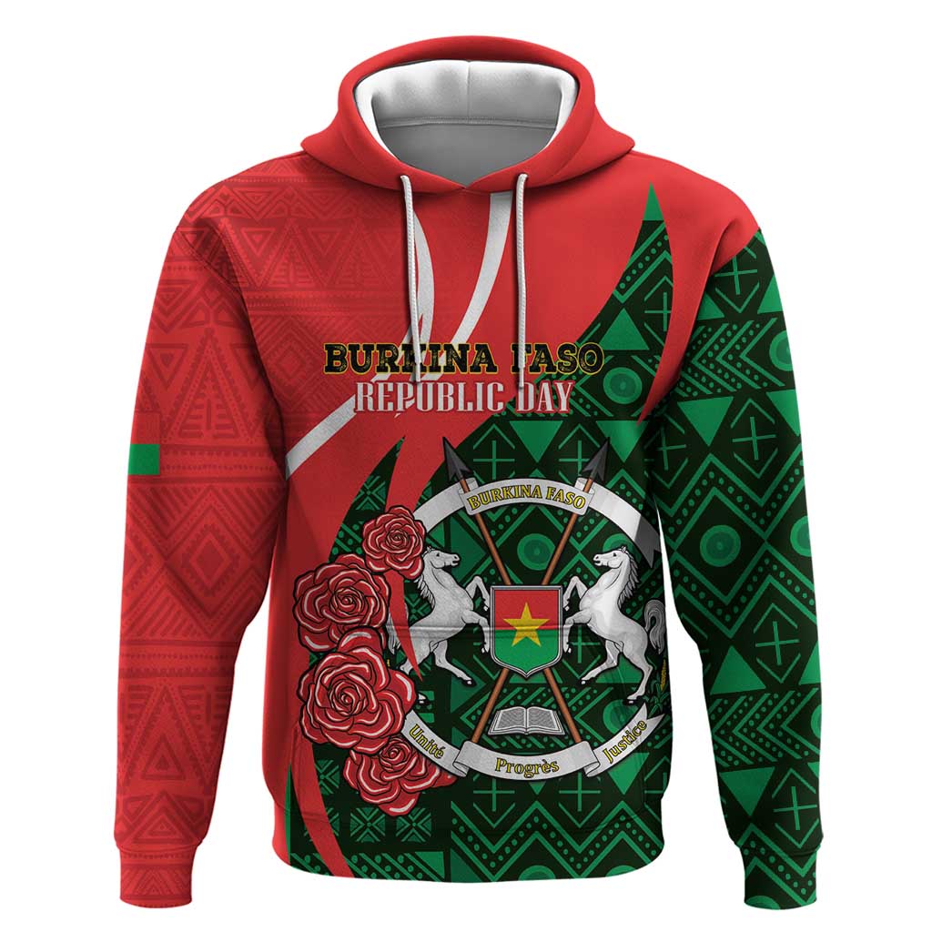Personalised Burkina Faso Republic Day Hoodie Happy 66th Anniversary - Bogolan Pattern LT14