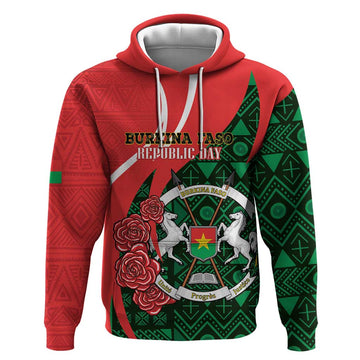 Personalised Burkina Faso Republic Day Hoodie Happy 66th Anniversary - Bogolan Pattern LT14