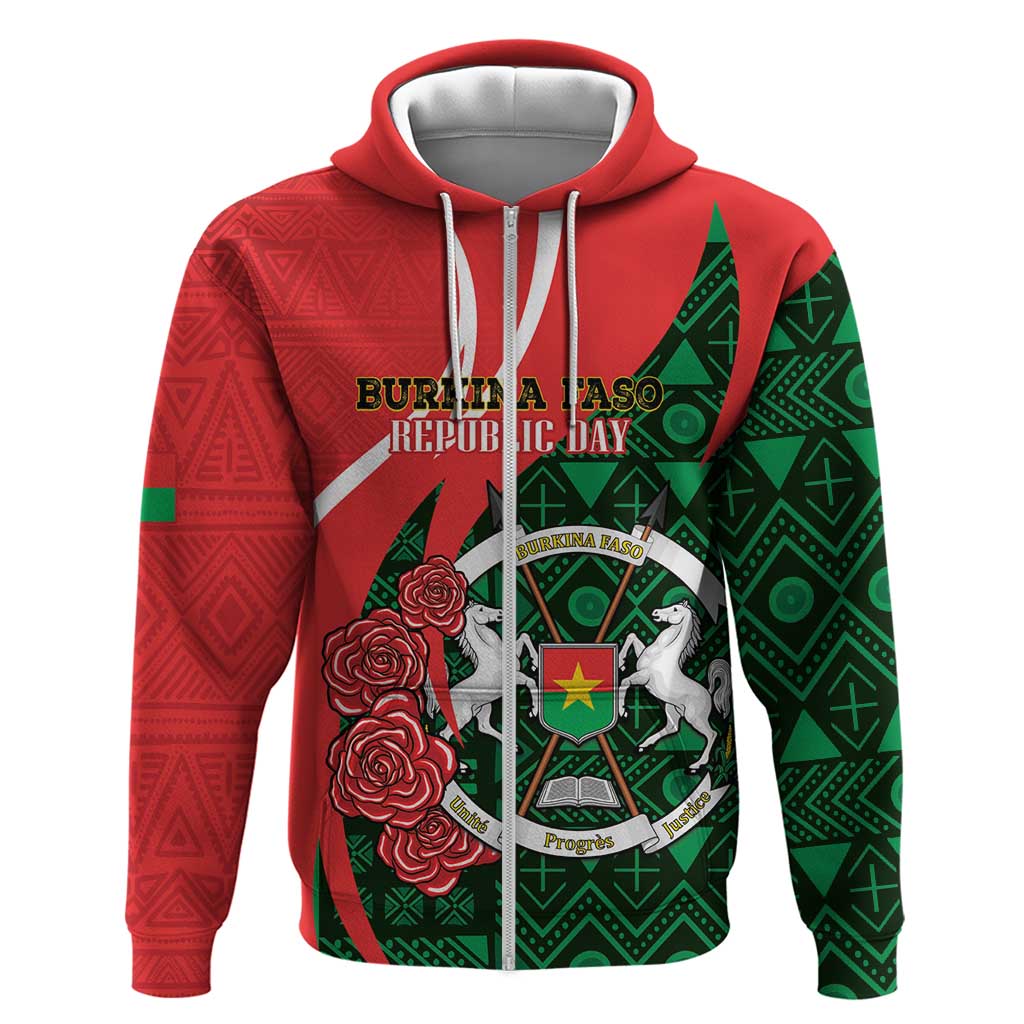 Personalised Burkina Faso Republic Day Hoodie Happy 66th Anniversary - Bogolan Pattern LT14