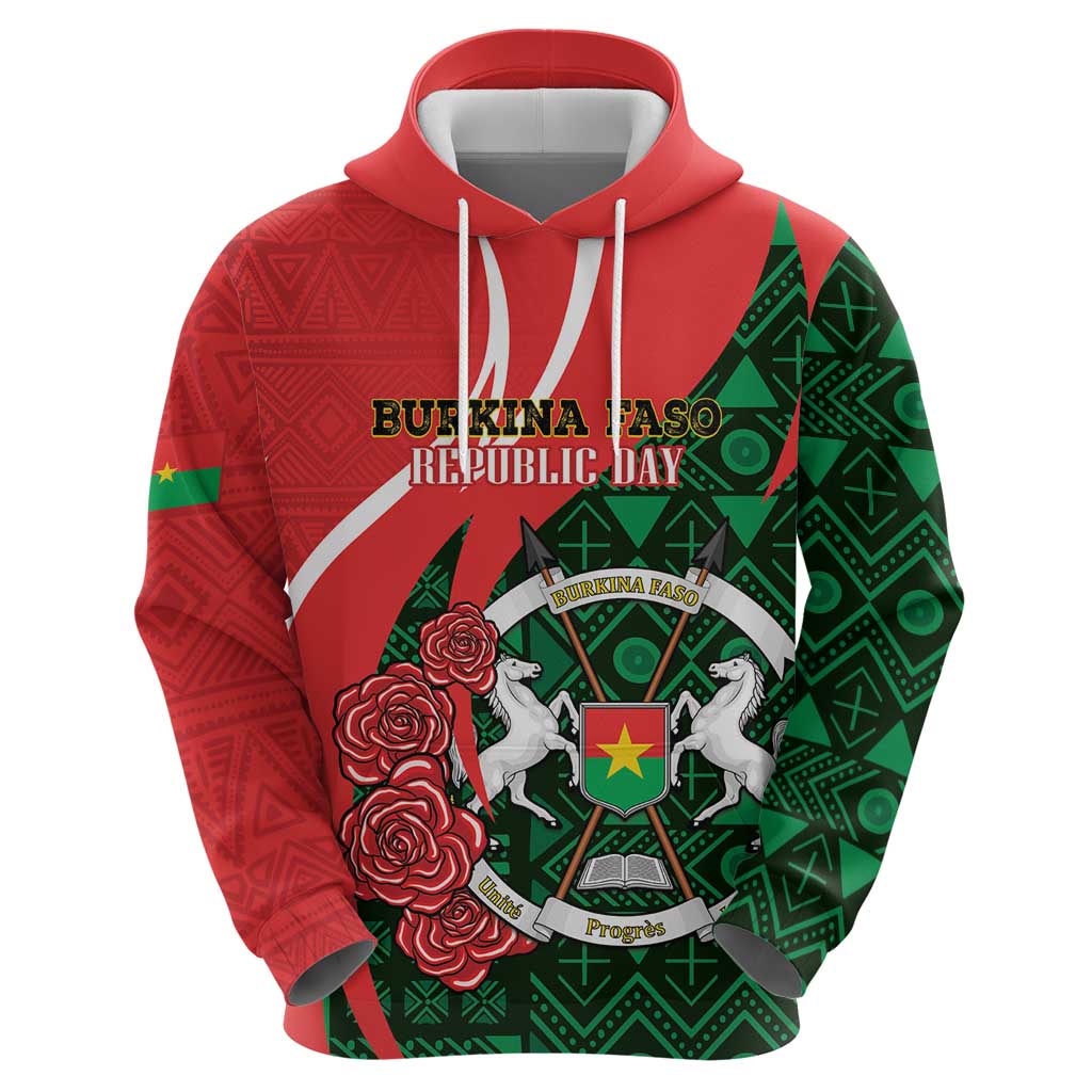 Personalised Burkina Faso Republic Day Hoodie Happy 66th Anniversary - Bogolan Pattern LT14