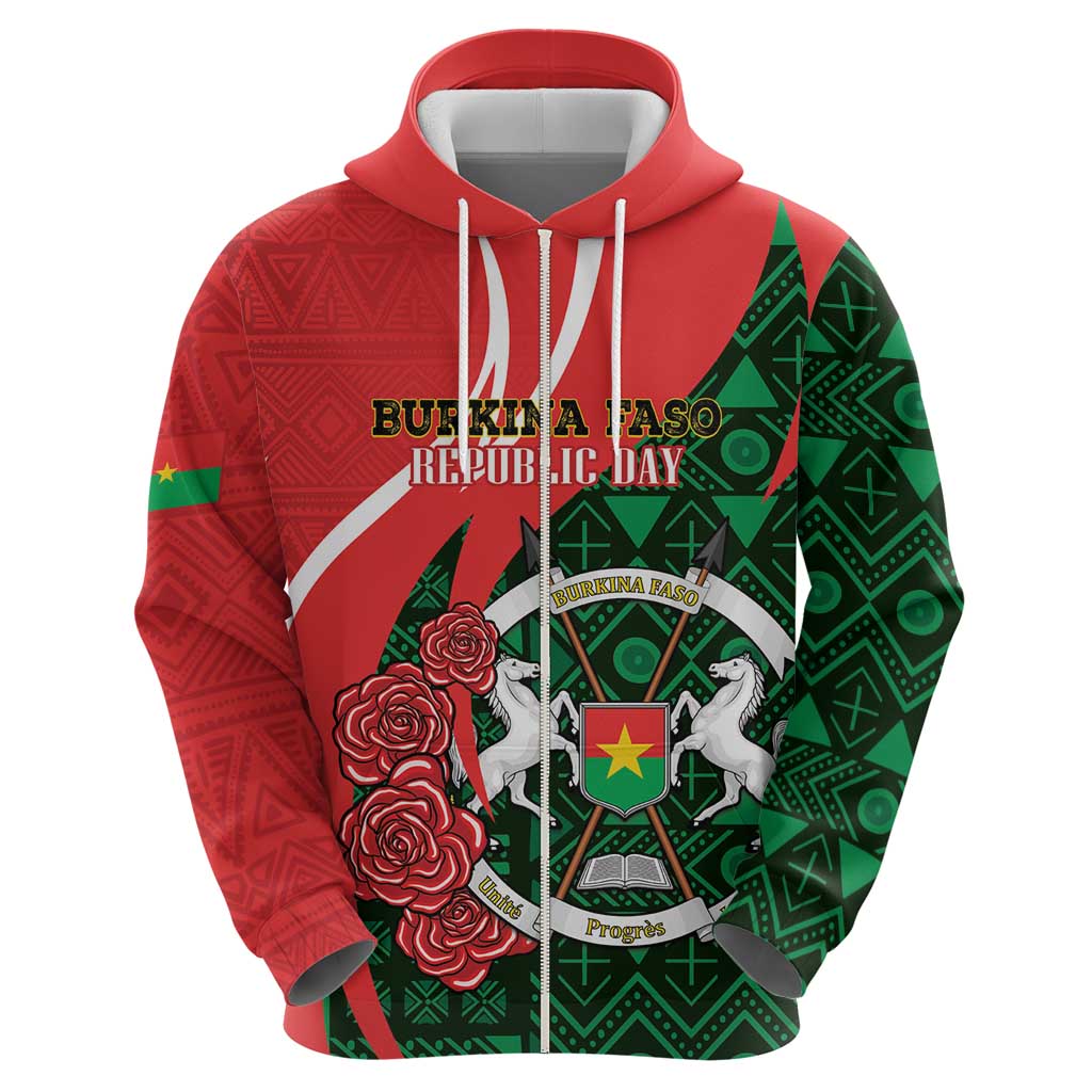 Personalised Burkina Faso Republic Day Hoodie Happy 66th Anniversary - Bogolan Pattern LT14