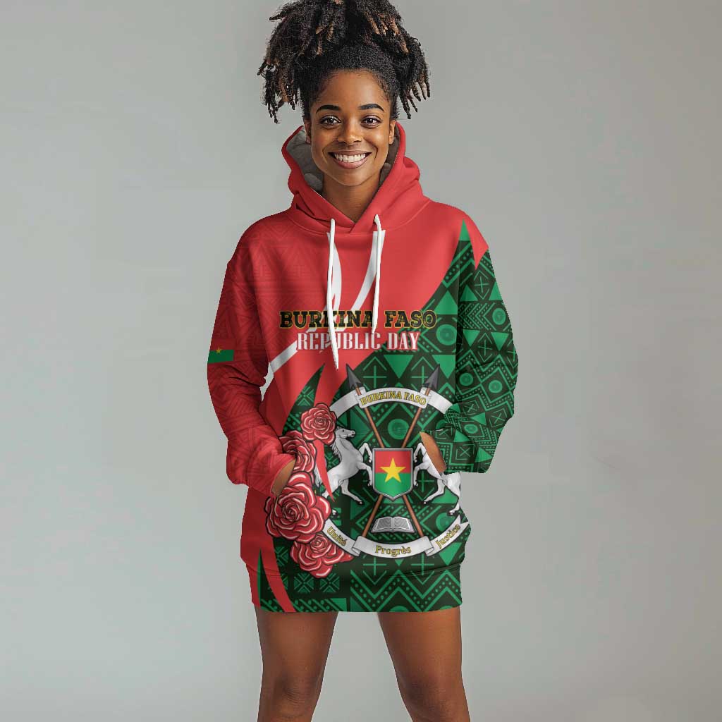 Personalized Burkina Faso Republic Day Hoodie Dress Bogolan Mudcloth - Coat Of Arms Design LT14