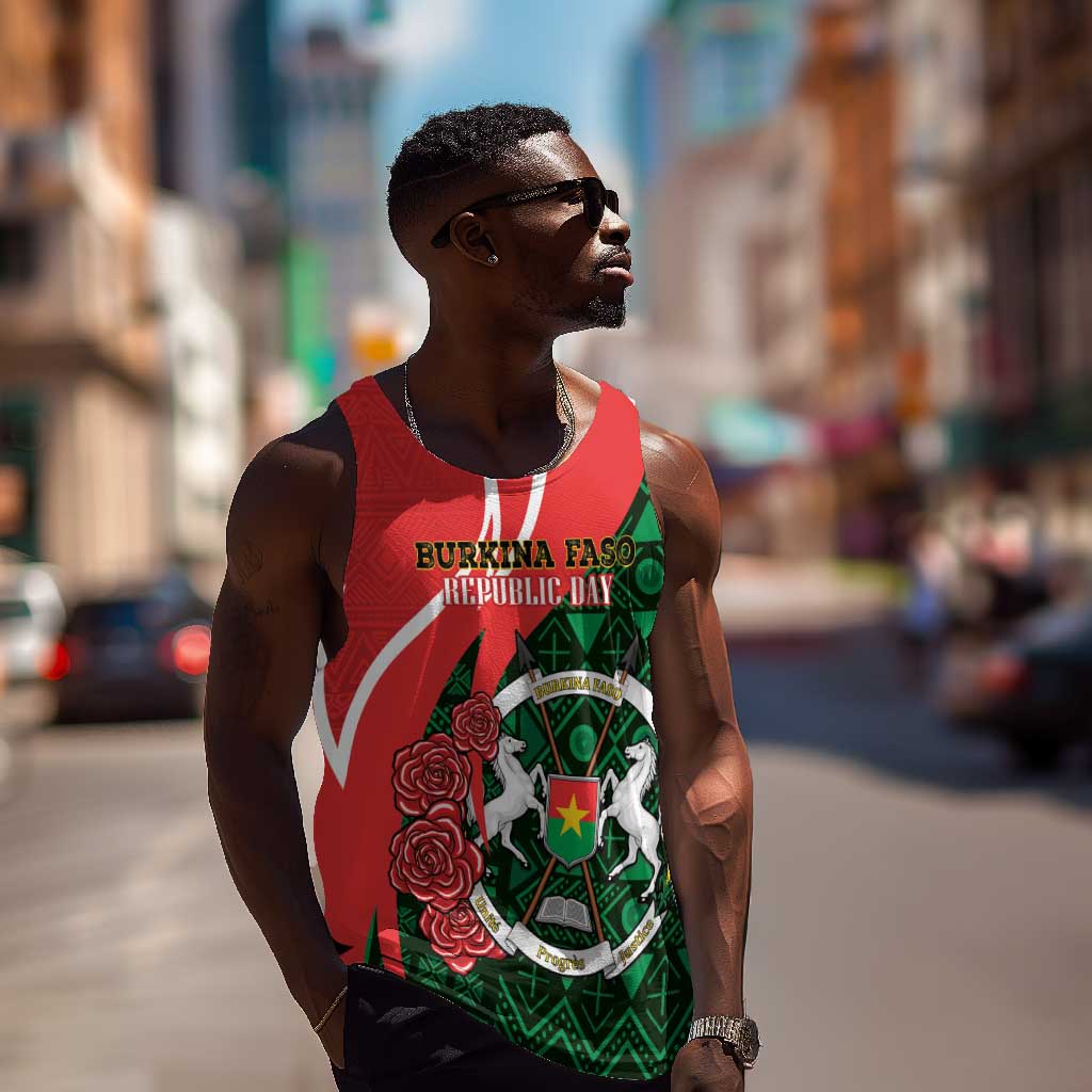 Personalized Burkina Faso Republic Day Men Tank Top Bogolan Mudcloth - Coat Of Arms Design LT14