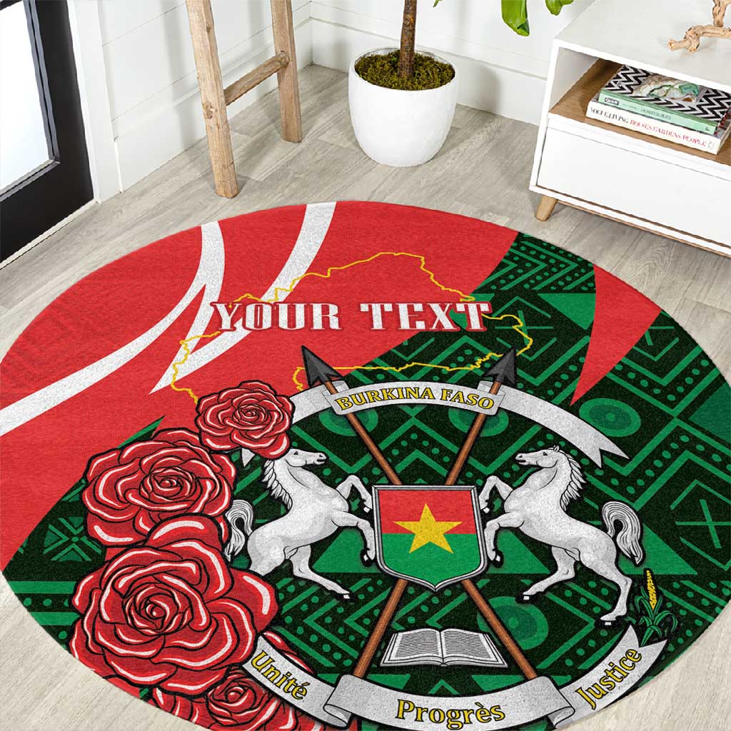 Personalized Burkina Faso Republic Day Round Carpet Bogolan Mudcloth - Coat Of Arms Design LT14