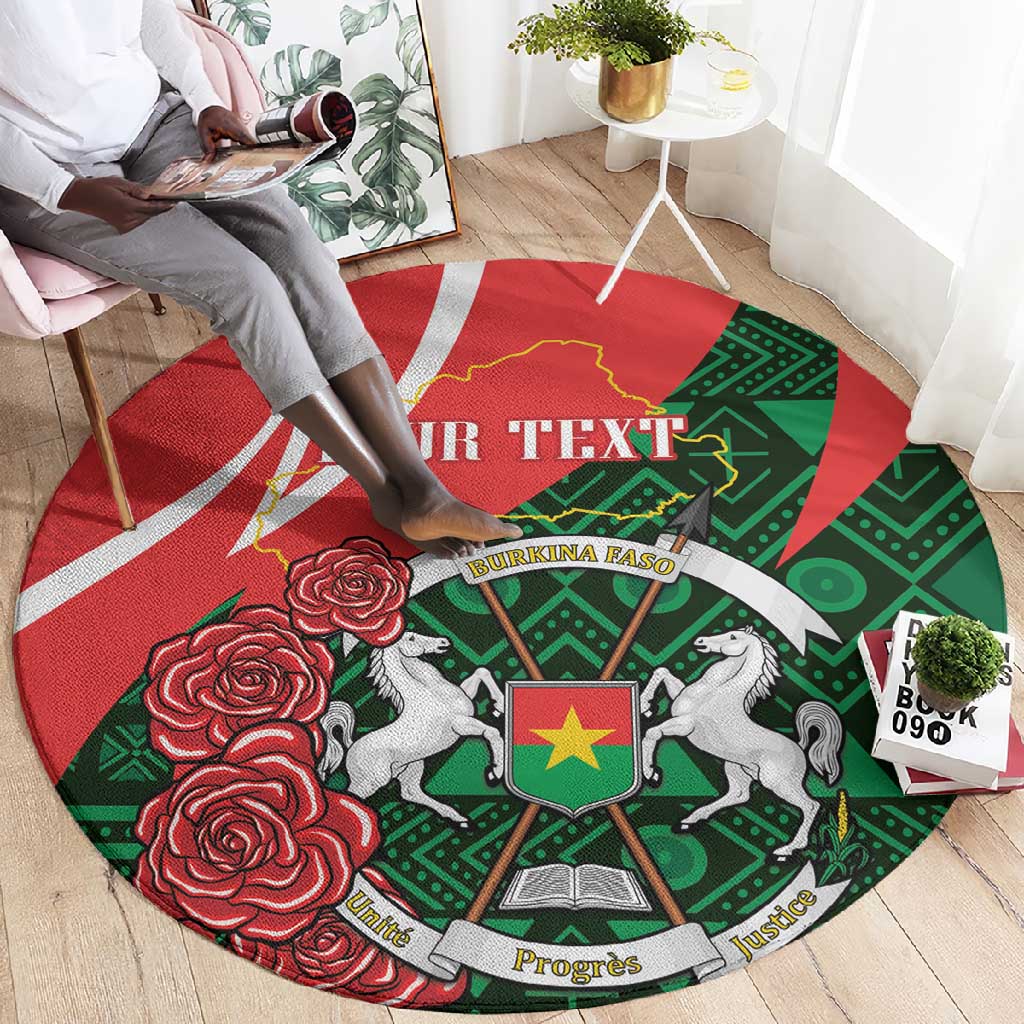 Personalized Burkina Faso Republic Day Round Carpet Bogolan Mudcloth - Coat Of Arms Design LT14