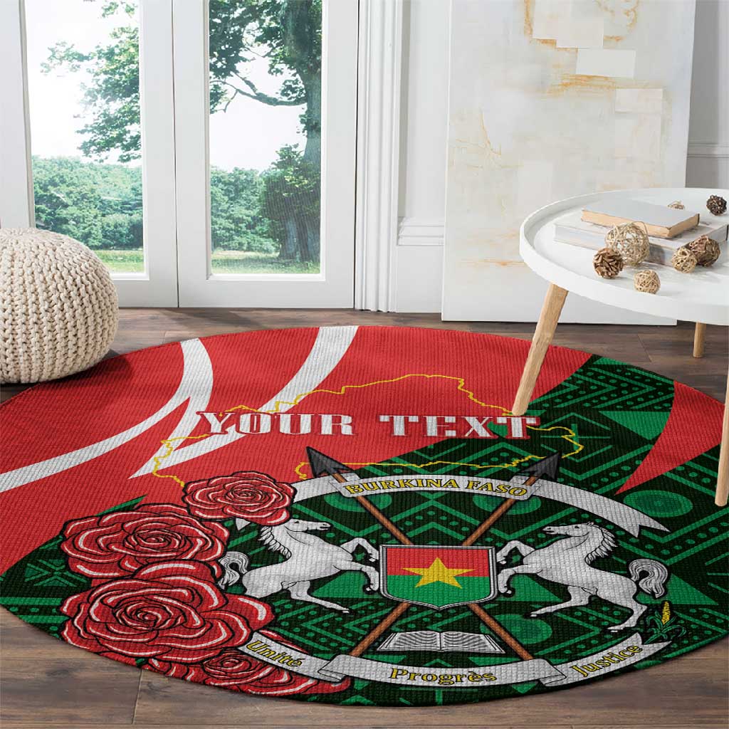 Personalized Burkina Faso Republic Day Round Carpet Bogolan Mudcloth - Coat Of Arms Design LT14