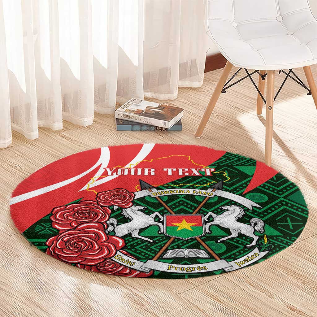 Personalized Burkina Faso Republic Day Round Carpet Bogolan Mudcloth - Coat Of Arms Design LT14
