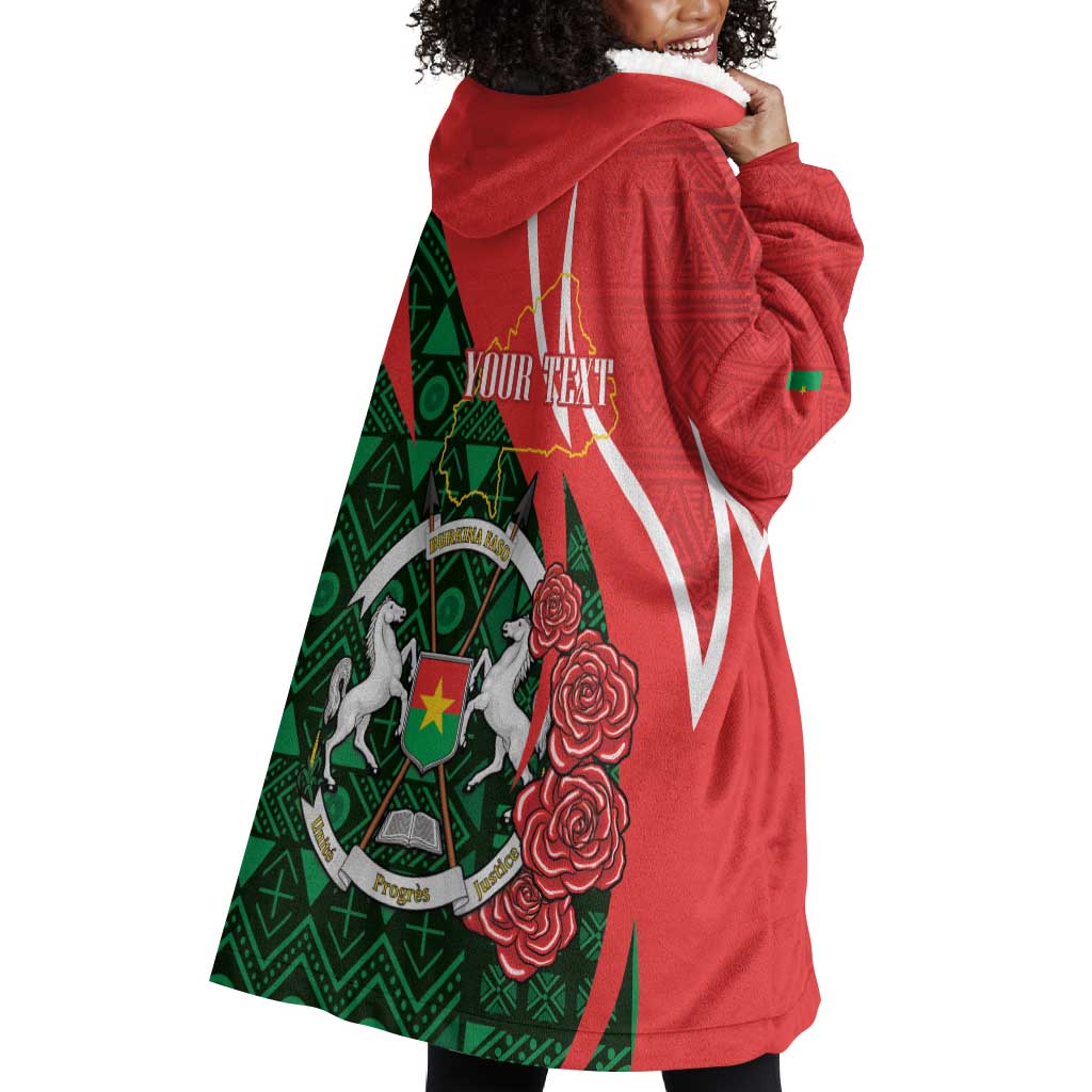 Personalized Burkina Faso Republic Day Wearable Blanket Hoodie Bogolan Mudcloth - Coat Of Arms Design LT14