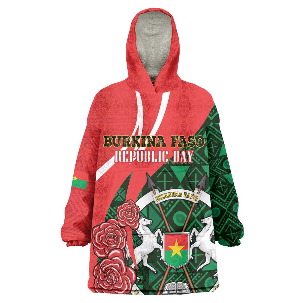 Personalized Burkina Faso Republic Day Wearable Blanket Hoodie Bogolan Mudcloth - Coat Of Arms Design LT14