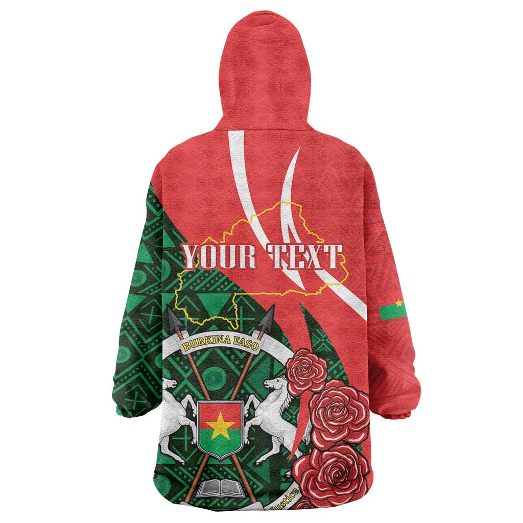 Personalized Burkina Faso Republic Day Wearable Blanket Hoodie Bogolan Mudcloth - Coat Of Arms Design LT14