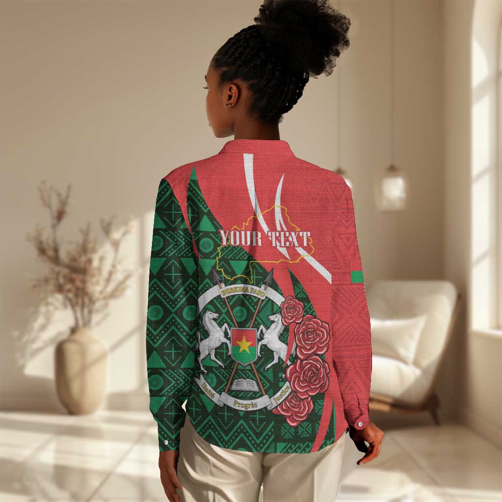 Personalized Burkina Faso Republic Day Women Casual Shirt Bogolan Mudcloth - Coat Of Arms Design LT14