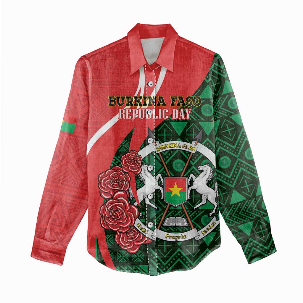 Personalized Burkina Faso Republic Day Women Casual Shirt Bogolan Mudcloth - Coat Of Arms Design LT14