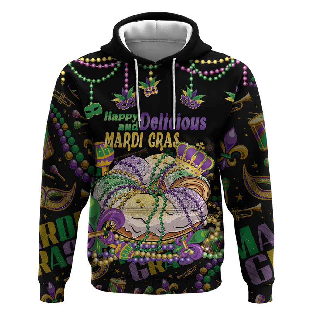 Happy And Delicious Mardi Gras Hoodie King Cake And Luxury Beadeds LT14