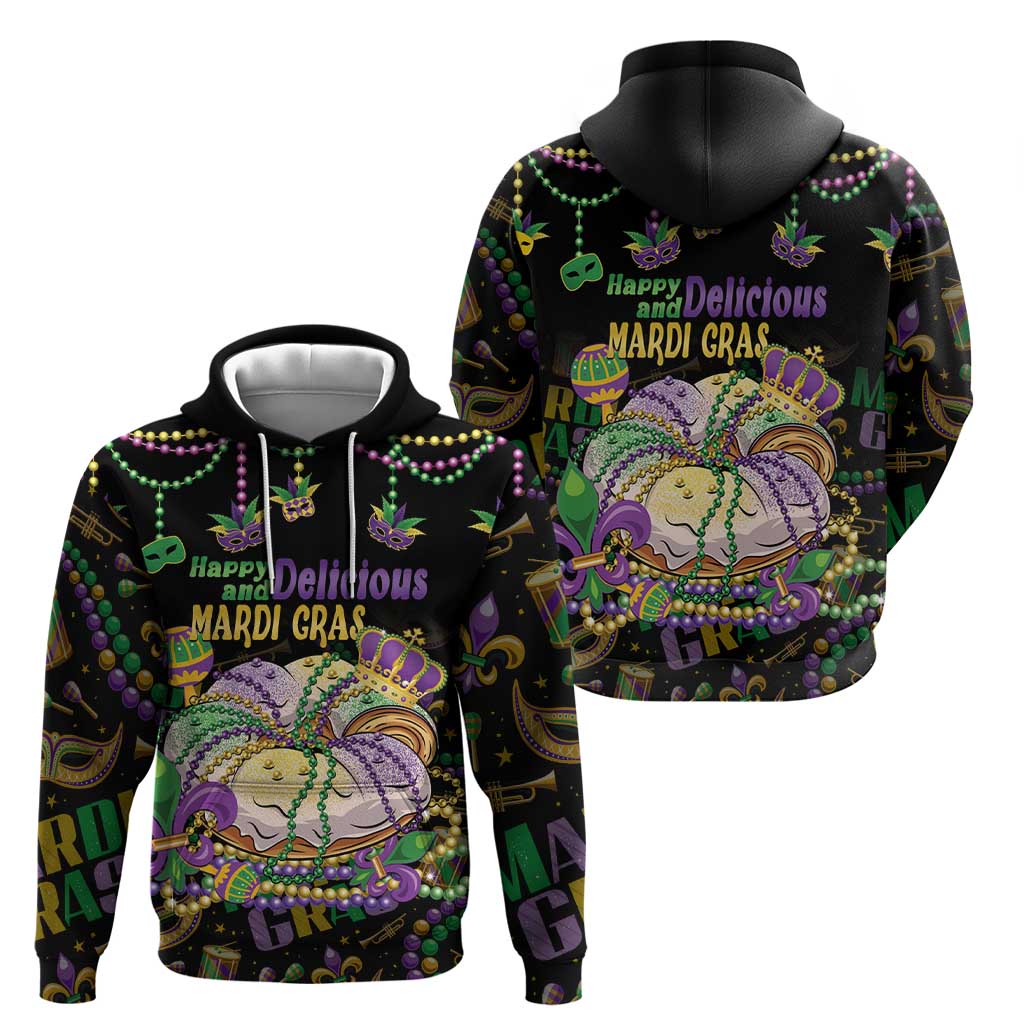 Happy And Delicious Mardi Gras Hoodie King Cake And Luxury Beadeds LT14