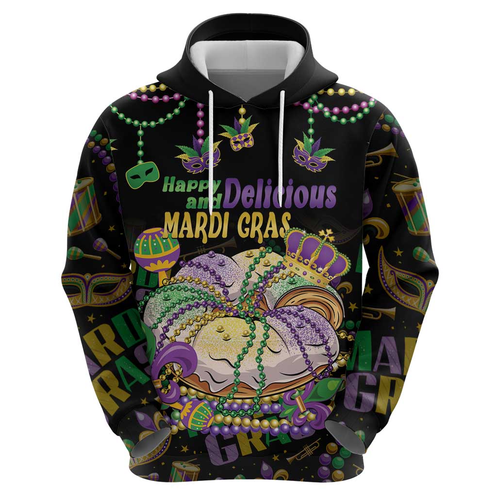 Happy And Delicious Mardi Gras Hoodie King Cake And Luxury Beadeds LT14