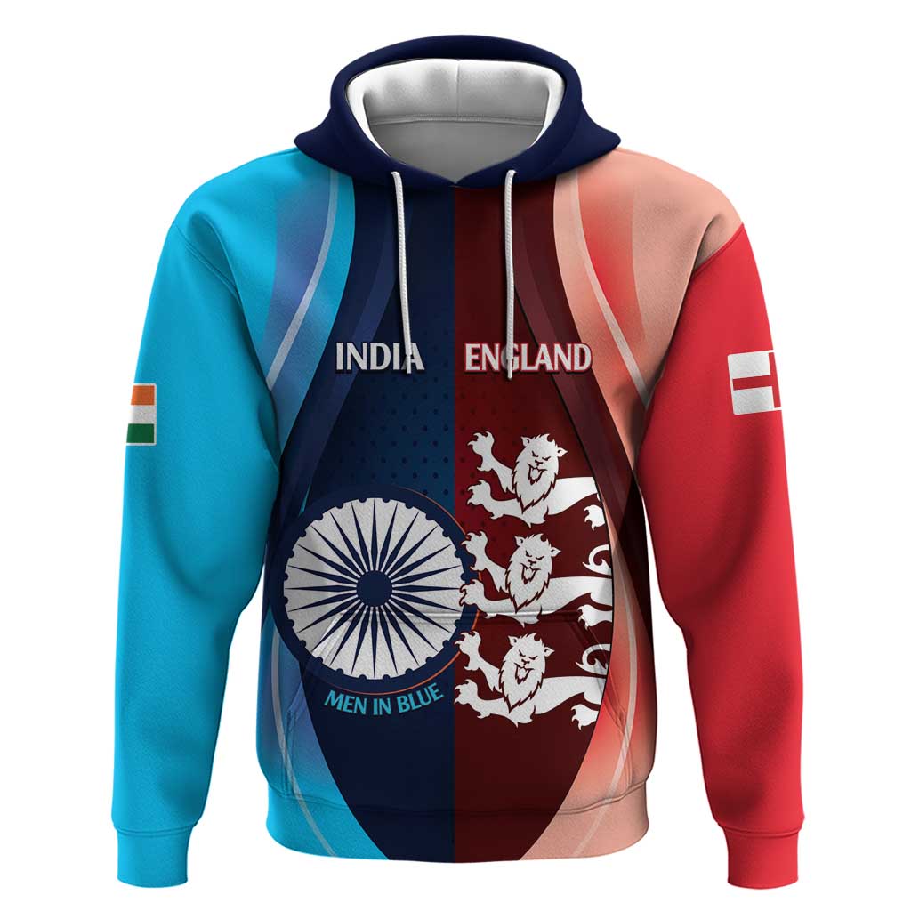 Custom India And England Cricket Hoodie 2025 Men In Blue Three Lions Together LT14