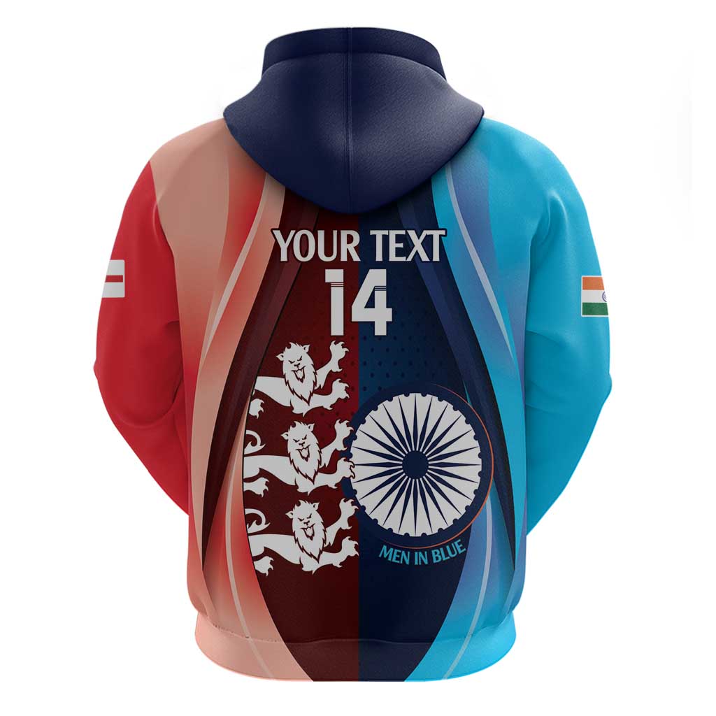 Custom India And England Cricket Hoodie 2025 Men In Blue Three Lions Together LT14