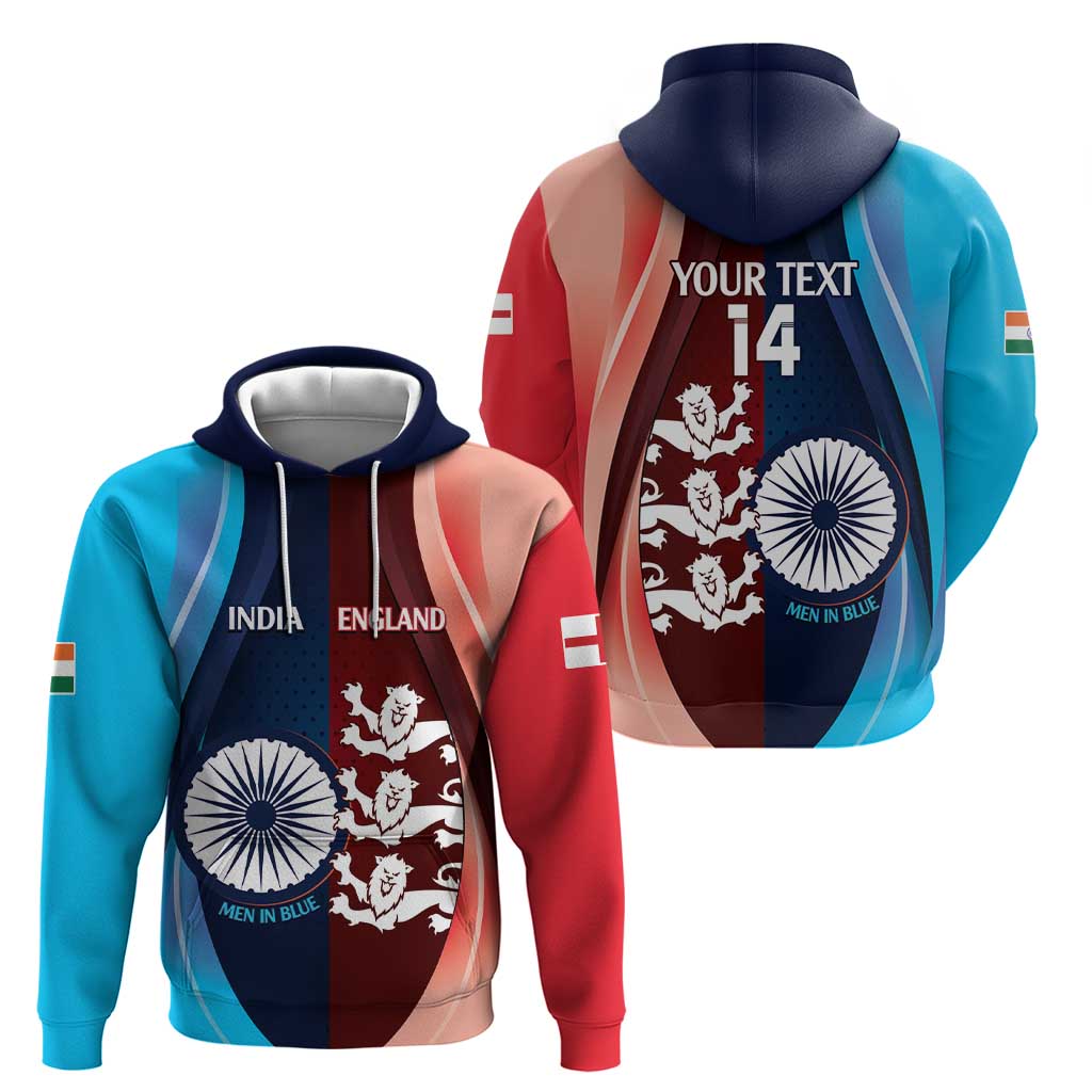 Custom India And England Cricket Hoodie 2025 Men In Blue Three Lions Together LT14
