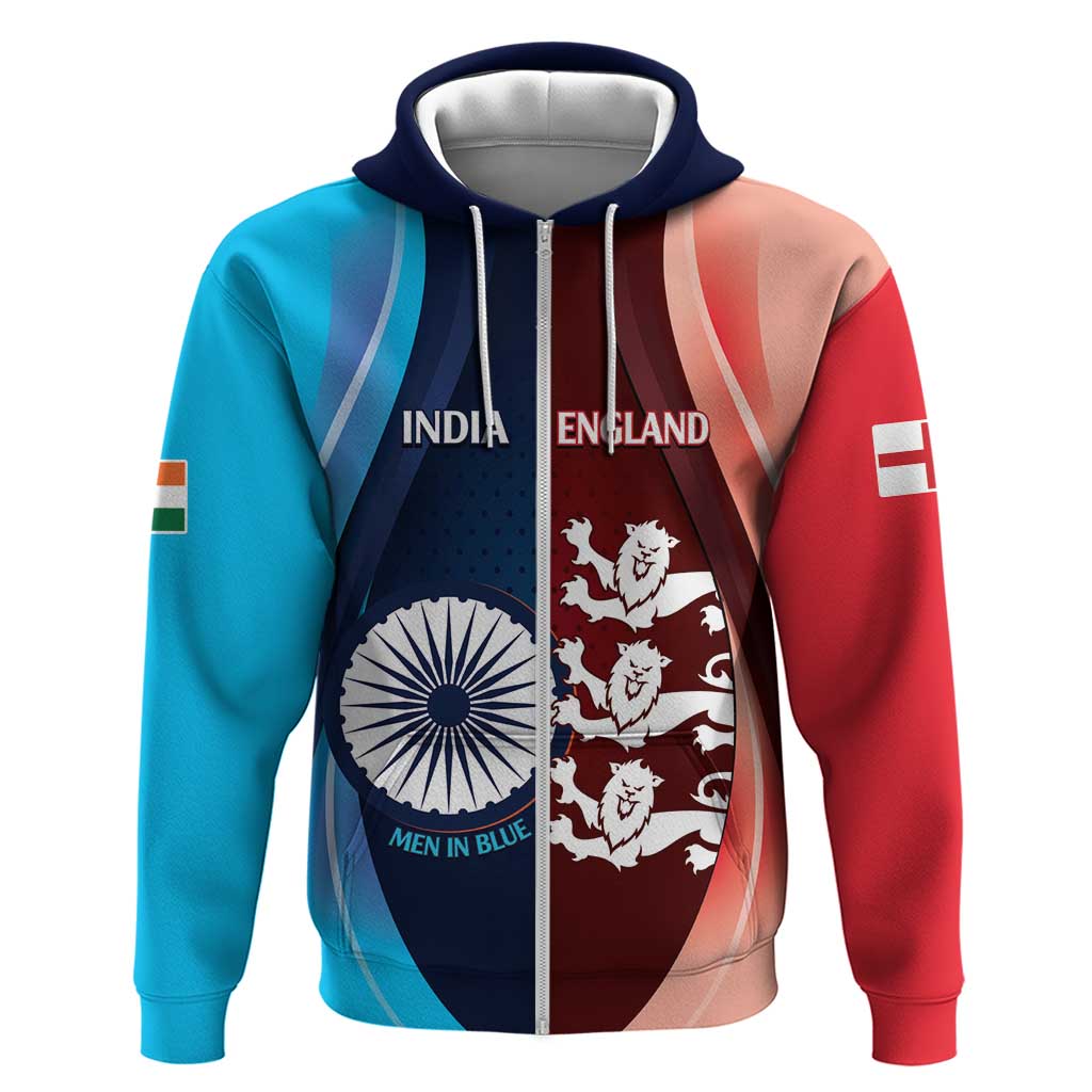 Custom India And England Cricket Hoodie 2025 Men In Blue Three Lions Together LT14