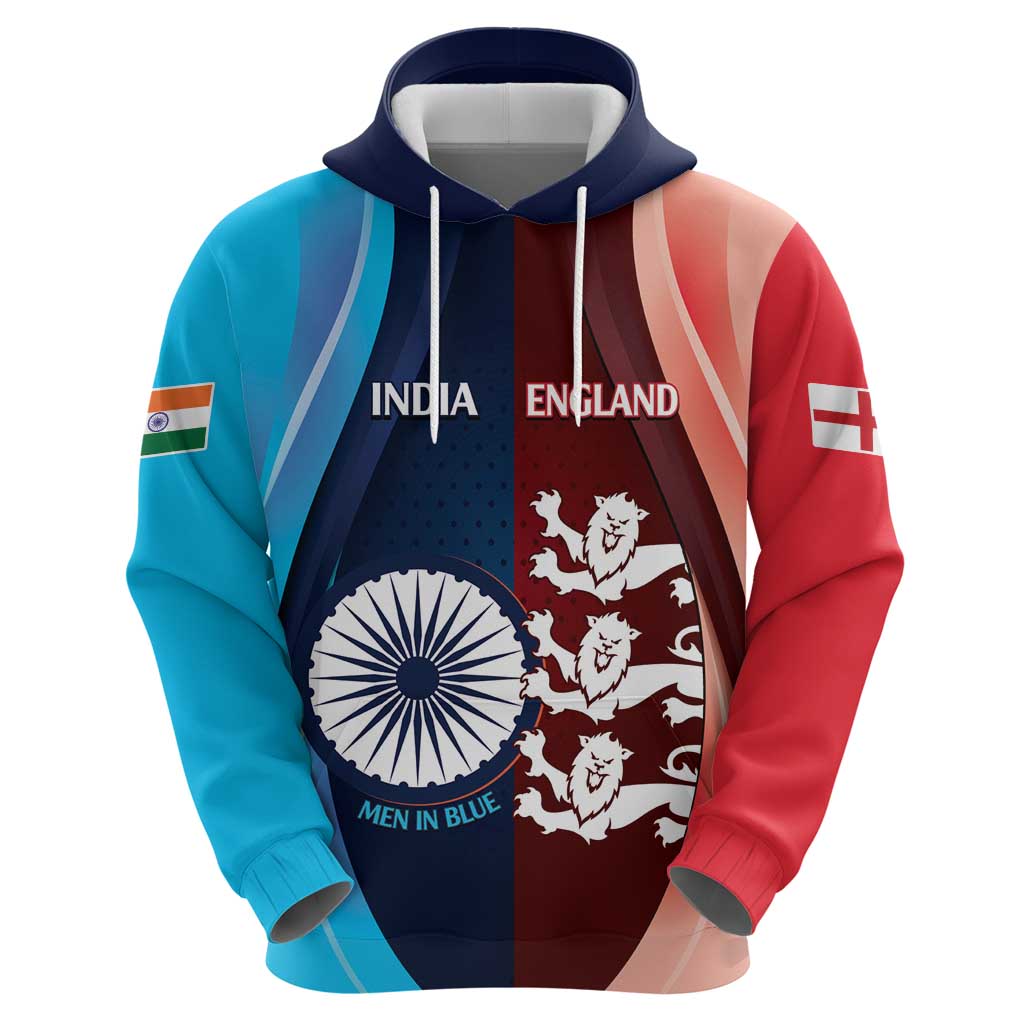 Custom India And England Cricket Hoodie 2025 Men In Blue Three Lions Together LT14