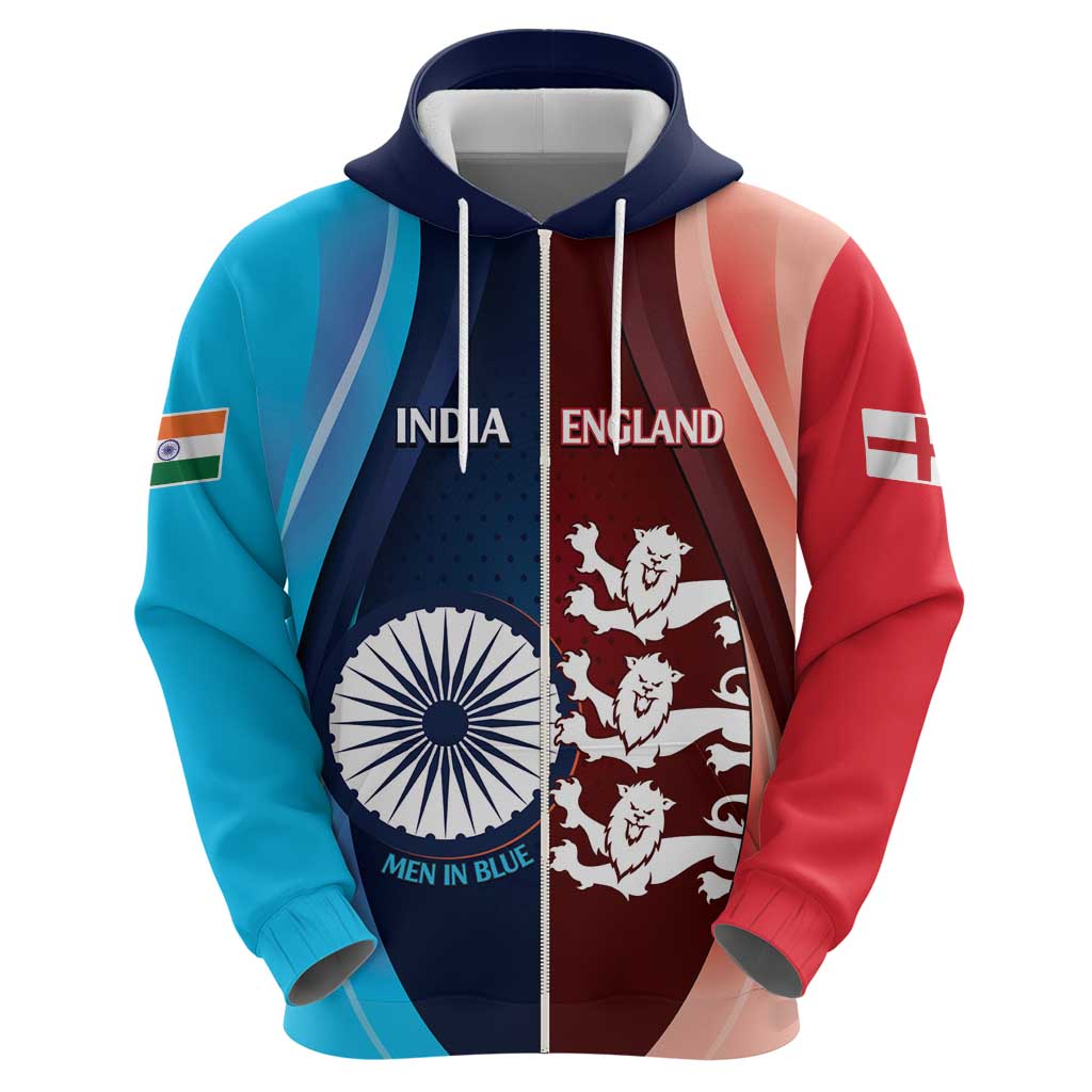 Custom India And England Cricket Hoodie 2025 Men In Blue Three Lions Together LT14