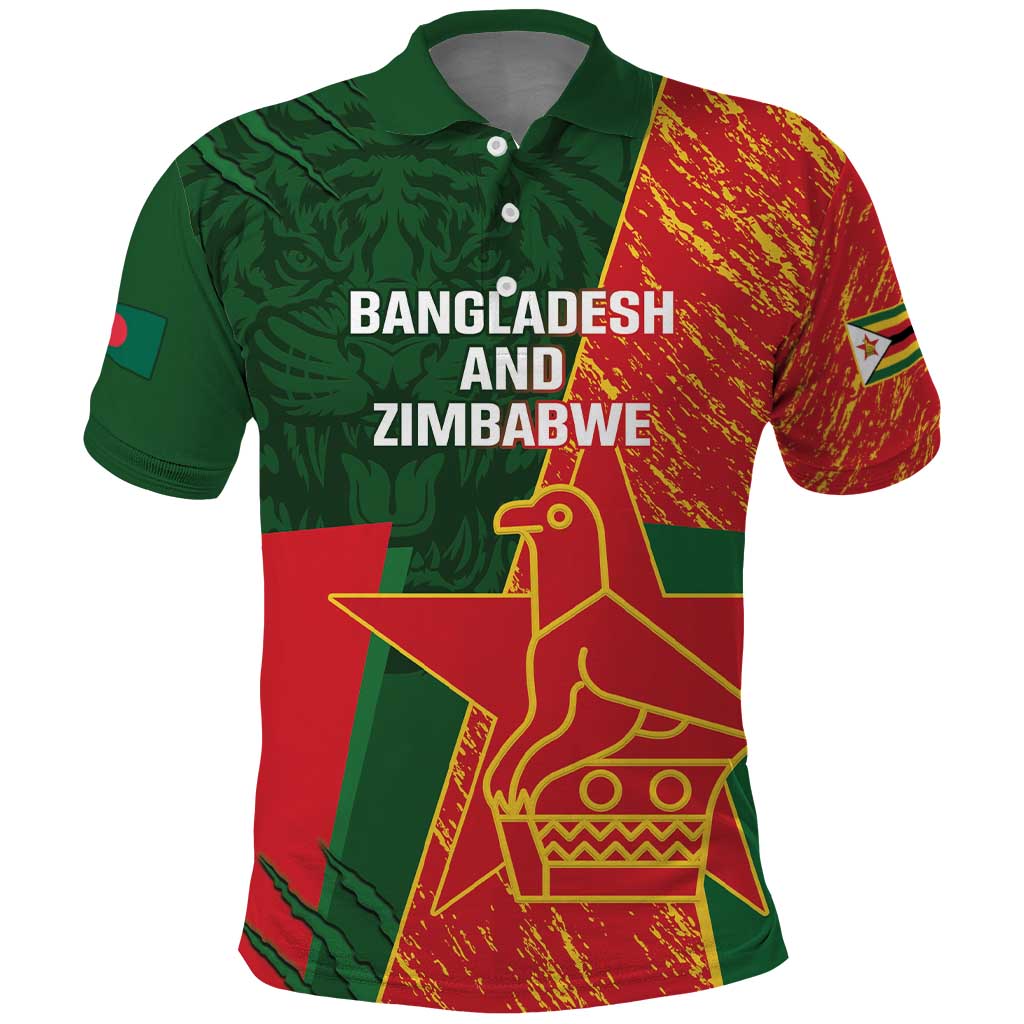 Custom Bangladesh And Zimbabwe Cricket Polo Shirt 2025 Tigers Chevrons Together LT14