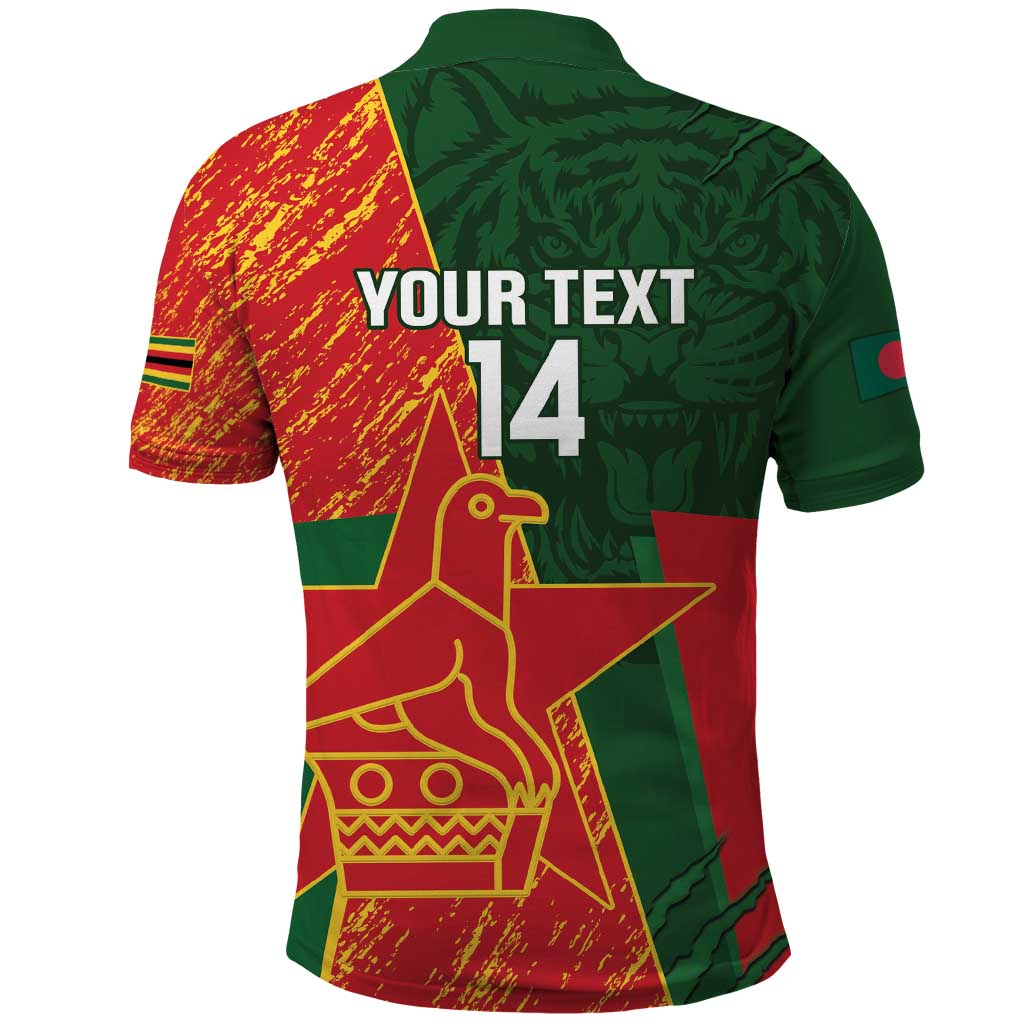 Custom Bangladesh And Zimbabwe Cricket Polo Shirt 2025 Tigers Chevrons Together LT14