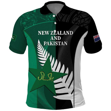 Custom New Zealand And Pakistan Cricket Polo Shirt 2025 Black Cap Shaheens Together LT14