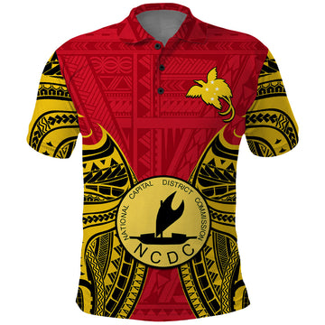Papua New Guinea Polo Shirt National Capital District Mix Coat Of Arms Polynesian Art LT14