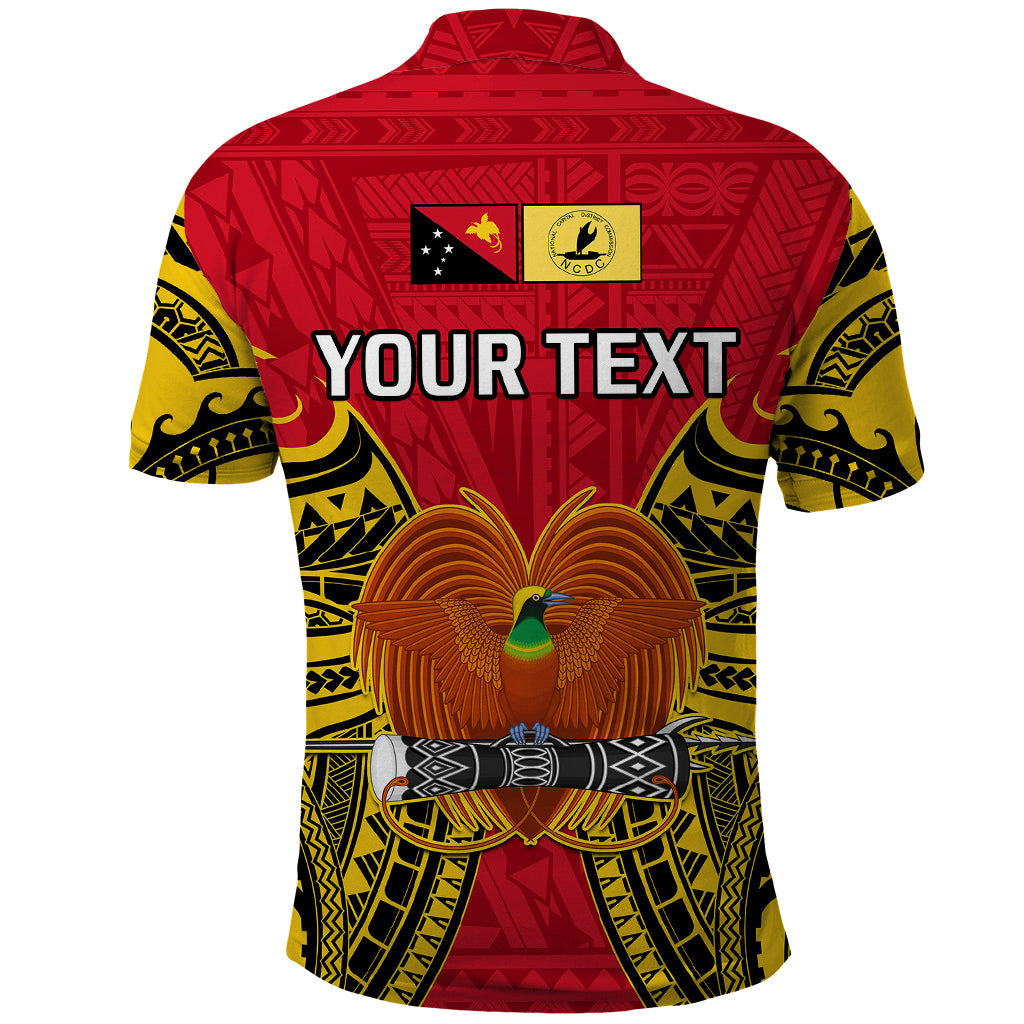 Custom Papua New Guinea Polo Shirt National Capital District Mix Coat Of Arms Polynesian Art LT14