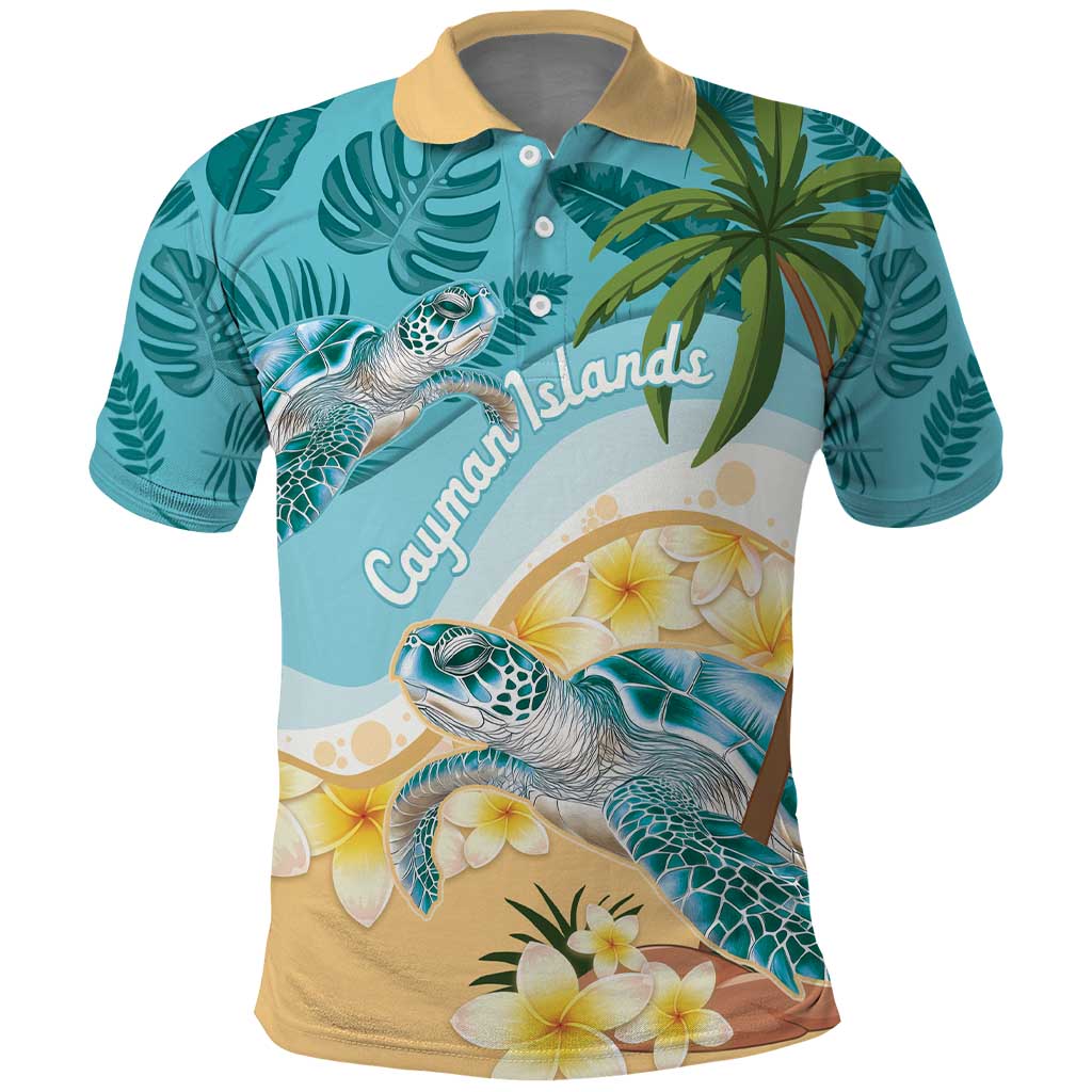 Cayman Islands Polo Shirt Sea Turtle Plumeria Tropical Vibes LT14