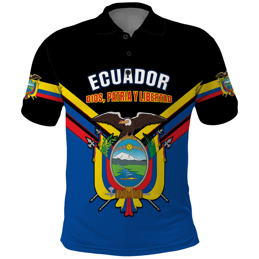 Ecuador Polo Shirt Ecuadorian Coat Of Arms Black Version LT14
