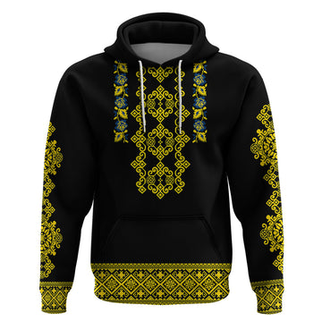 Personalised Ukraine Hoodie Black Ukrainian Folk Pattern LT14