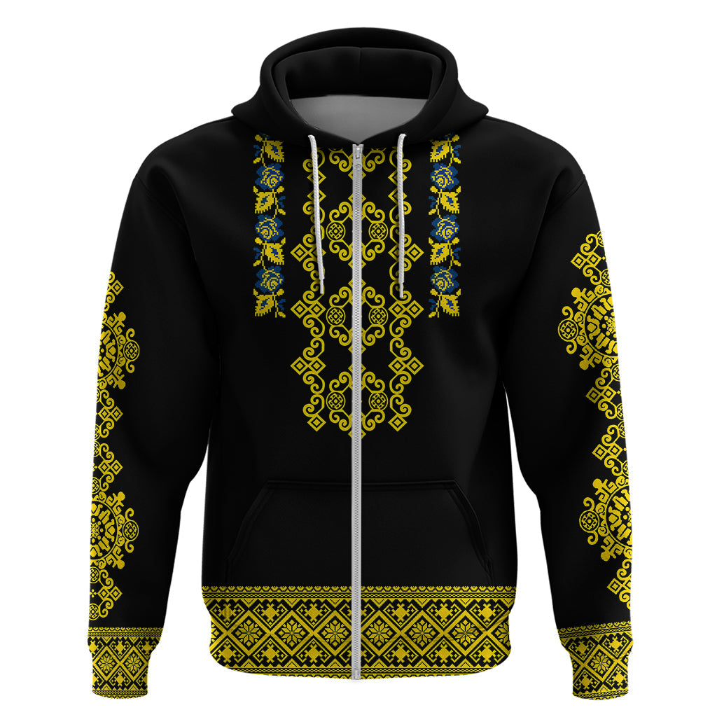 Personalised Ukraine Hoodie Black Ukrainian Folk Pattern LT14