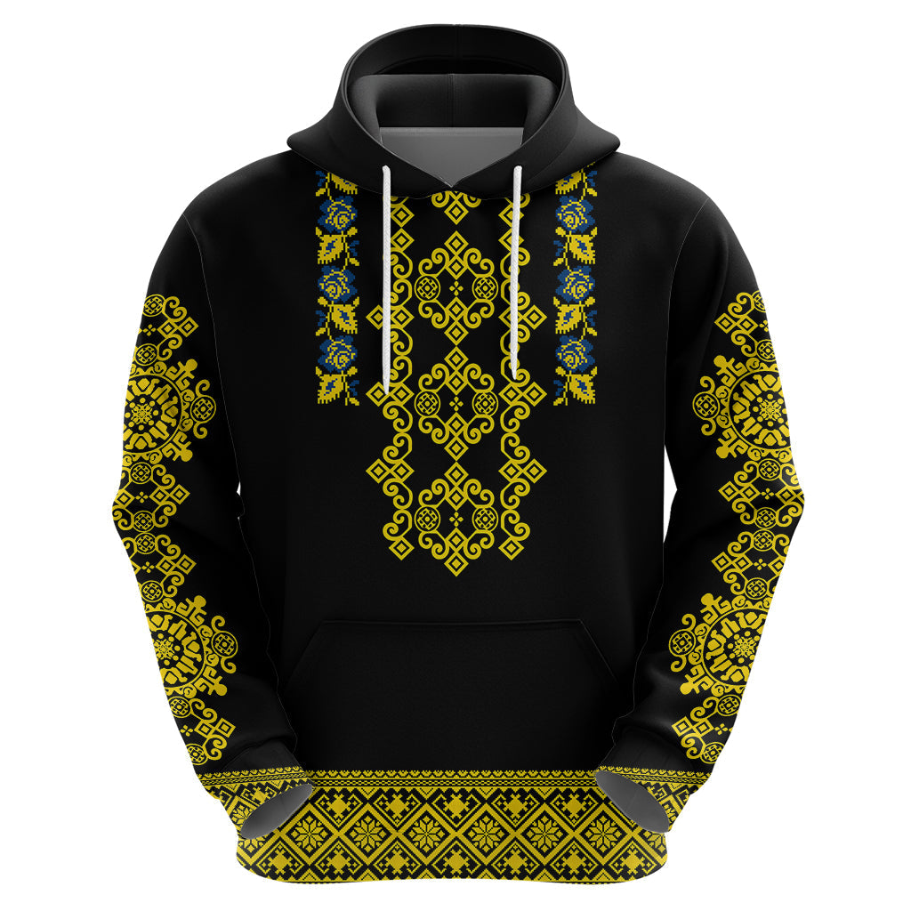 Personalised Ukraine Hoodie Black Ukrainian Folk Pattern LT14