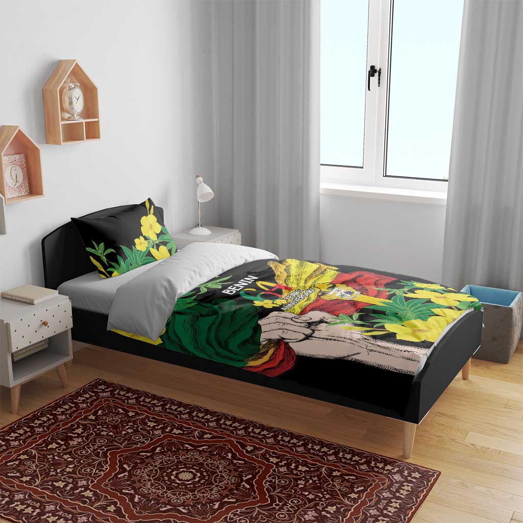 Benin National Day Bedding Set Happy 64th Independence Anniversary Yellow Allamanda LT14