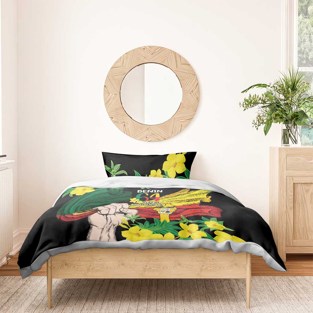 Benin National Day Bedding Set Happy 64th Independence Anniversary Yellow Allamanda LT14