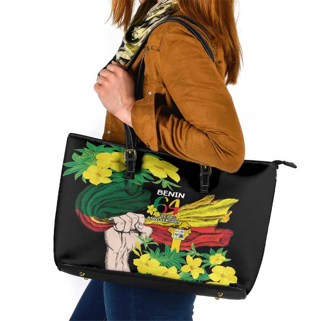 Benin National Day Leather Tote Bag Happy 64th Independence Anniversary Yellow Allamanda LT14