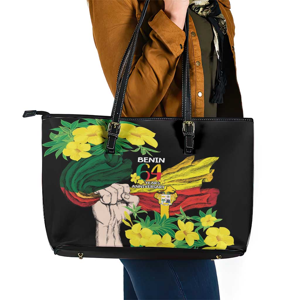Benin National Day Leather Tote Bag Happy 64th Independence Anniversary Yellow Allamanda LT14