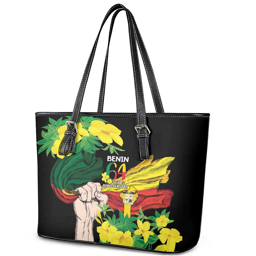 Benin National Day Leather Tote Bag Happy 64th Independence Anniversary Yellow Allamanda LT14