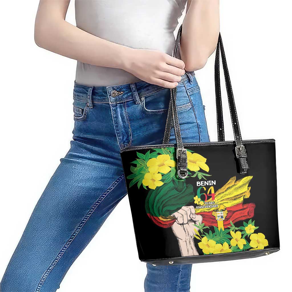 Benin National Day Leather Tote Bag Happy 64th Independence Anniversary Yellow Allamanda LT14