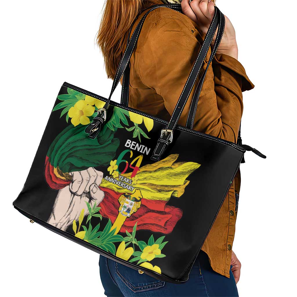 Benin National Day Leather Tote Bag Happy 64th Independence Anniversary Yellow Allamanda LT14