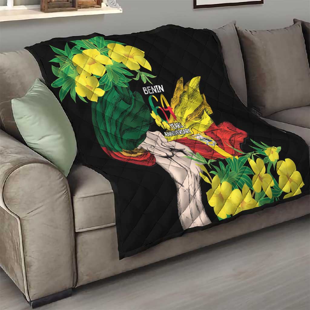Benin National Day Quilt Happy 64th Independence Anniversary Yellow Allamanda LT14