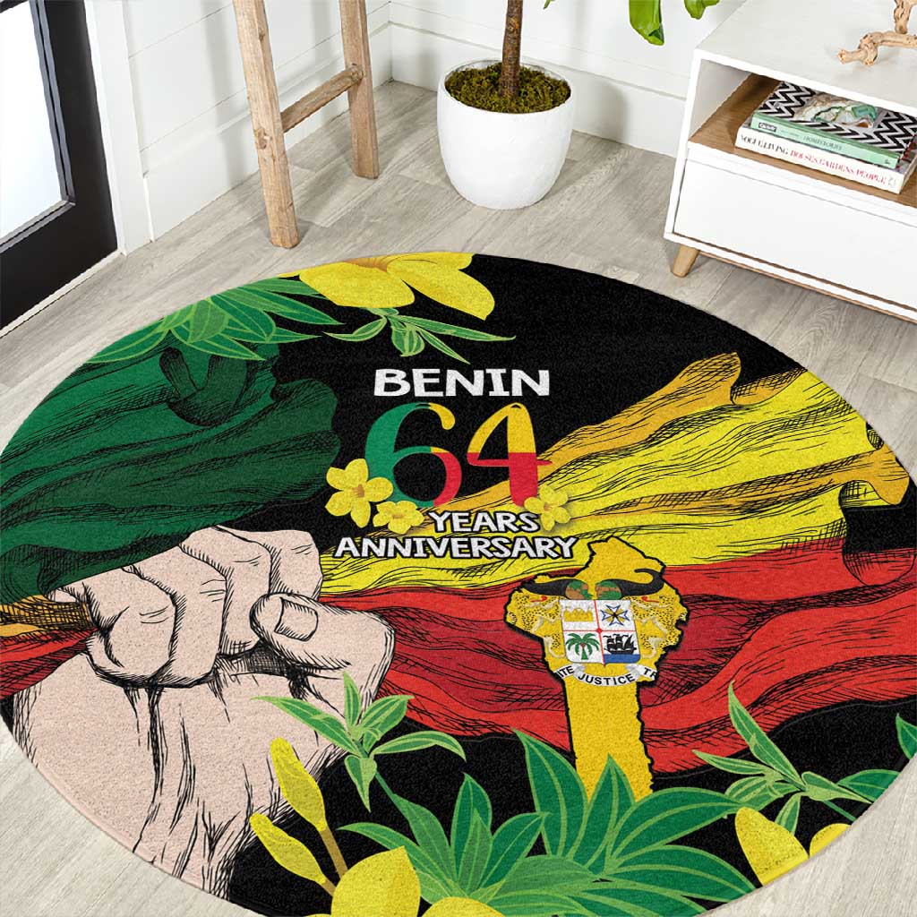Benin National Day Round Carpet Happy 64th Independence Anniversary Yellow Allamanda LT14