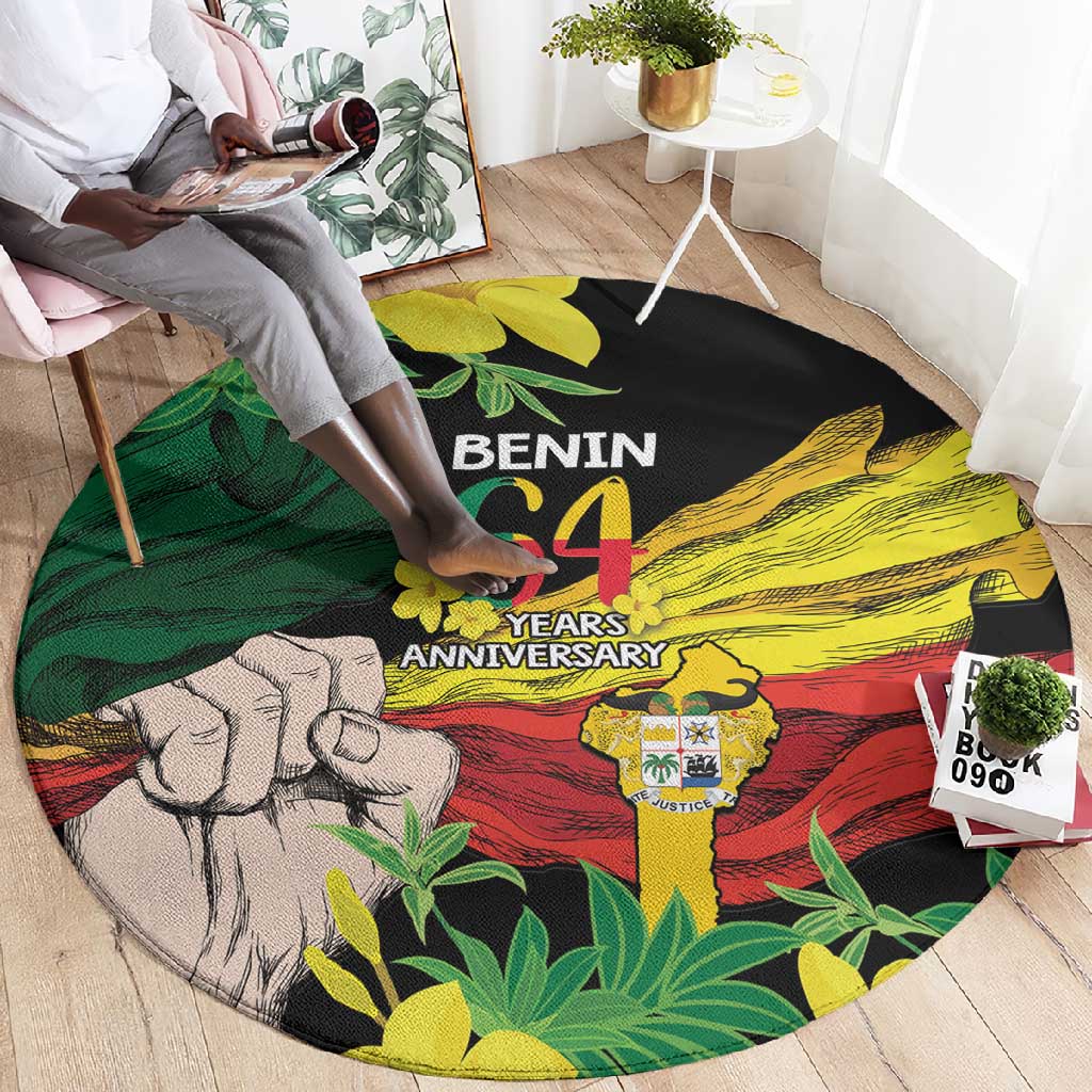 Benin National Day Round Carpet Happy 64th Independence Anniversary Yellow Allamanda LT14